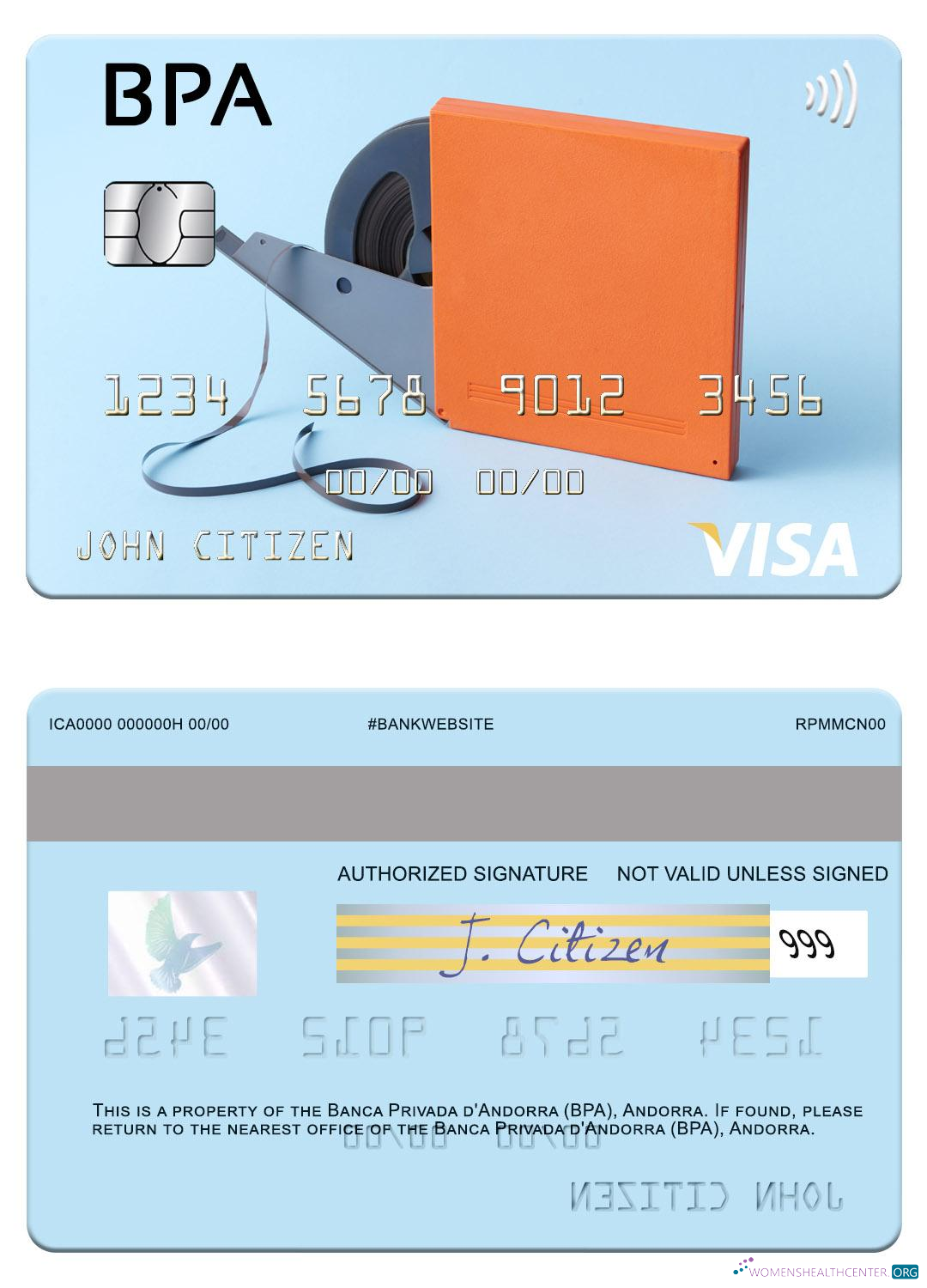 Download Andorra Banca Privada d'Andorra (BPA) visa card Photoshop template